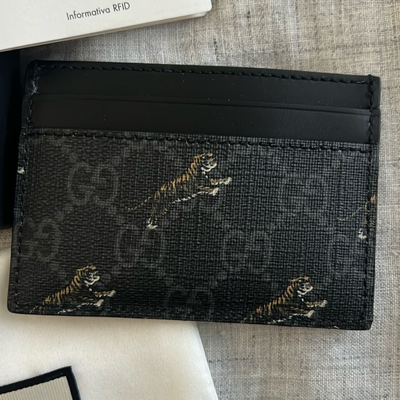 🆕💯% Auth Gucci GG Supreme Canvas Card Case NWT Black Tiger 🐅 - Picture 2 of 6